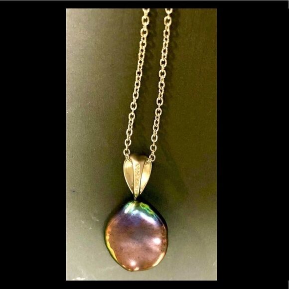 Honora blue/gray Pearl Pendant Necklace Sterling Silver 925 - Picture 3 of 6